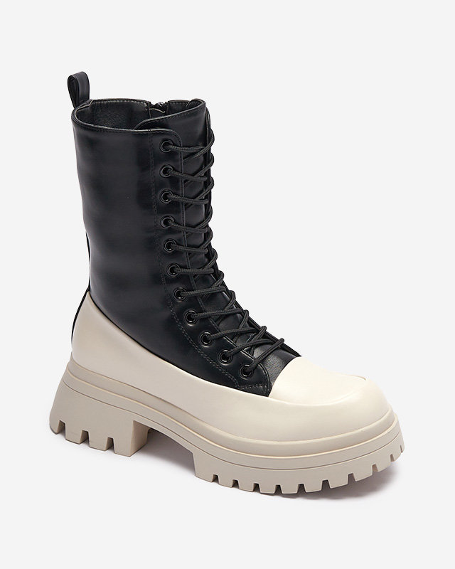 Fekete és bézs színű női magas csizma Susker - Lábbeli