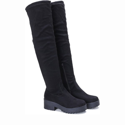 Czarne, długie kozaki na słupku 6 cm - Obuwie