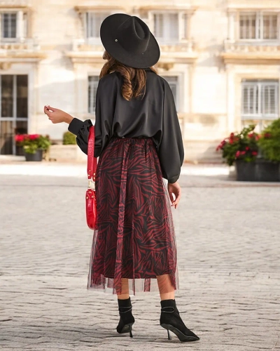 Royalfashion Mintás női midi szoknya tüllével