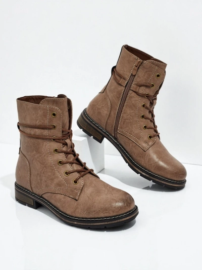 Flora Barna Szintetikus Női Bokacsizma Alkalmi Őszi