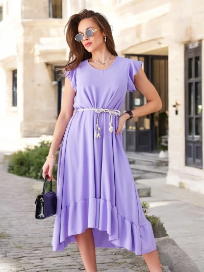 Royalfashion Női midi ruha fodrokkal és rövid ujjakkal