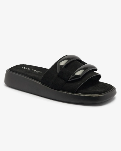 Fekete női flip-flop öko-szarvasbőrből Omve - Lábbeli