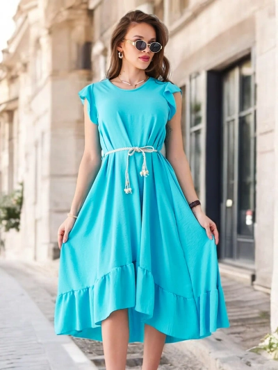 Royalfashion Női midi ruha fodrokkal és rövid ujjakkal