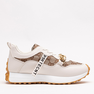 OUTLET Fehér és világosbarna női tornacipő Philly-Footwear mintával