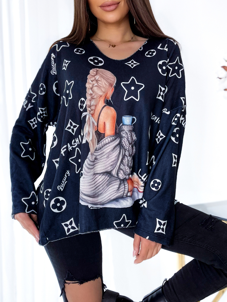 Royalfashion Női hosszú blúz nyomtatással