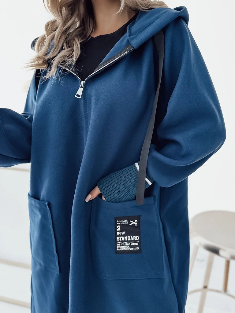 Royalfashion Női térdig érő kabátkabát türkizkék színben