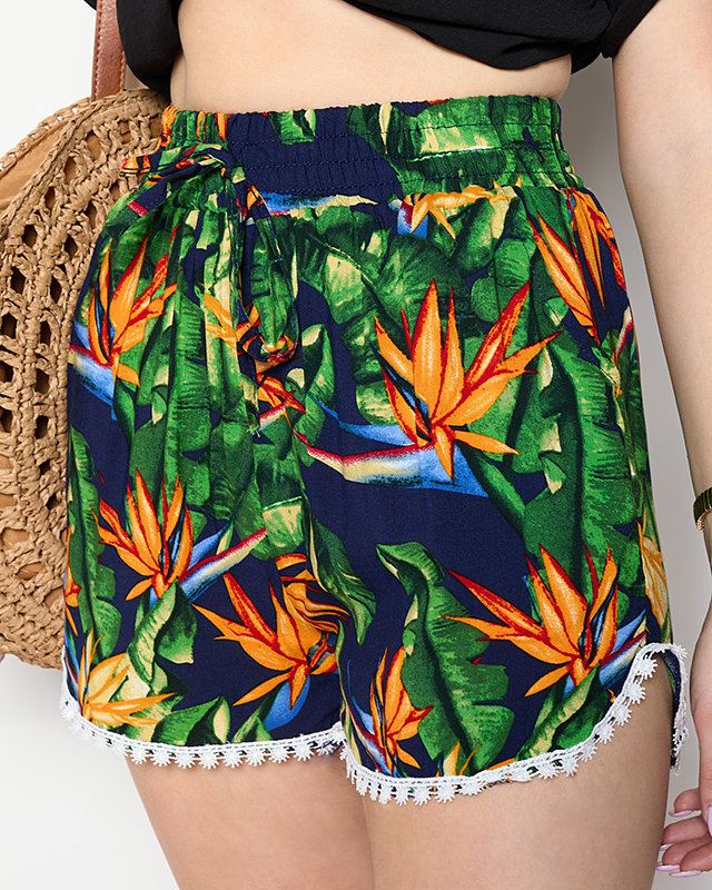 Mintás sötétkék és narancssárga női rövidnadrág - Ruházat