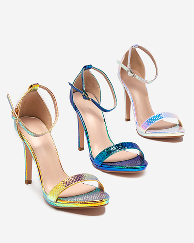 Kék női holografikus sarkú szandál Fasiro - Lábbeli