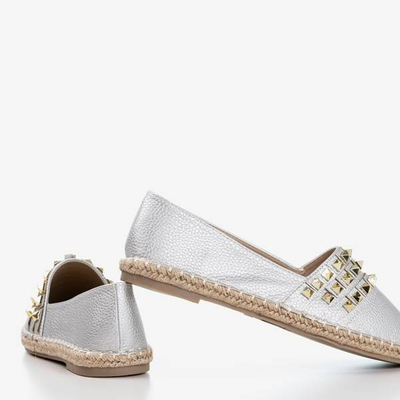 OUTLET Srebrne damskie espadryle z ćwiekami Anchu - Obuwie