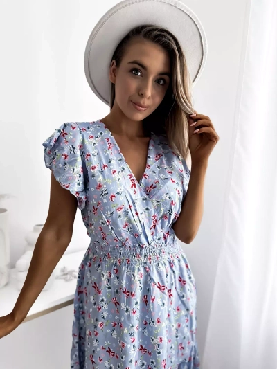 Royalfashion Kék női miniruha virágos motívummal