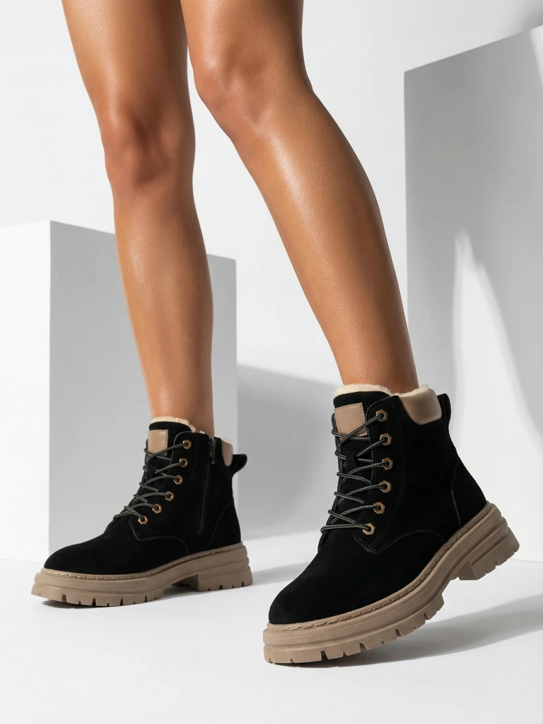 Royalfashion Fekete és barna női szigetelt trapper csizma Radoras