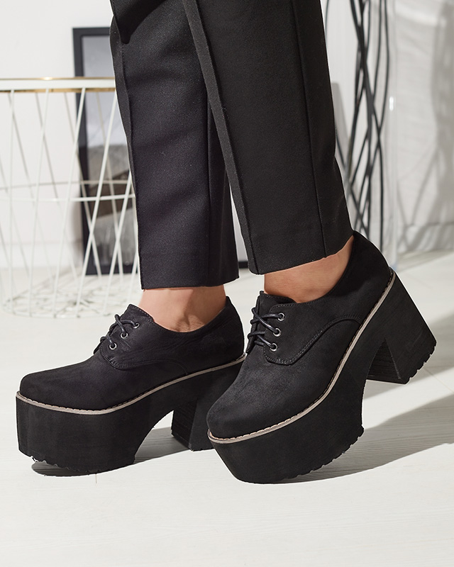 Fekete női fűzős félcipő egyszínű talppal Lobera - Lábbeli