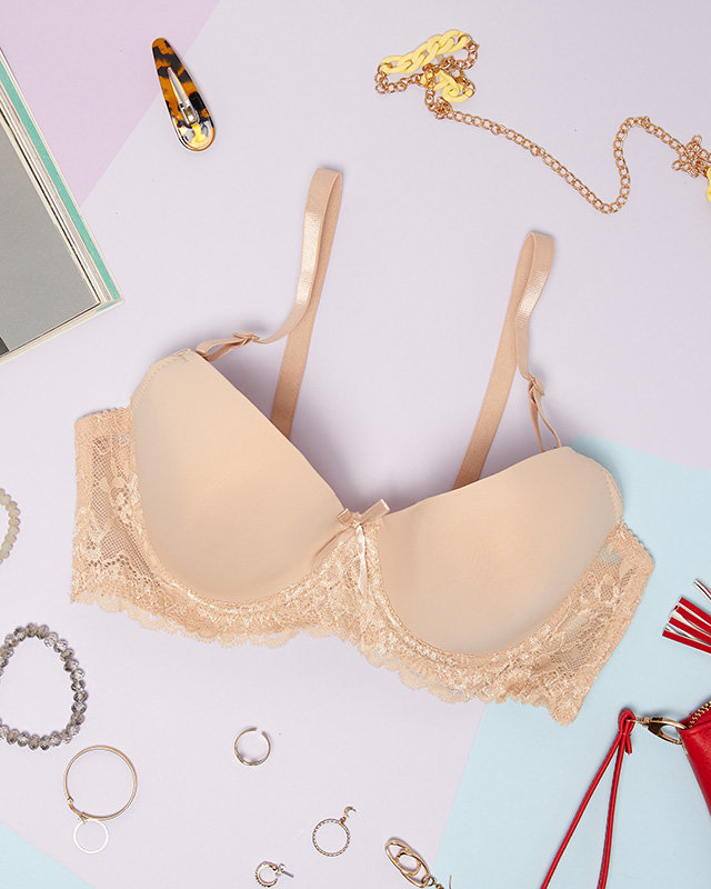 Bézs egyszínű sima női melltartó csipkével - Fehérnemű