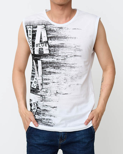 Férfi fehér ujjatlan nyomott póló - Ruházat