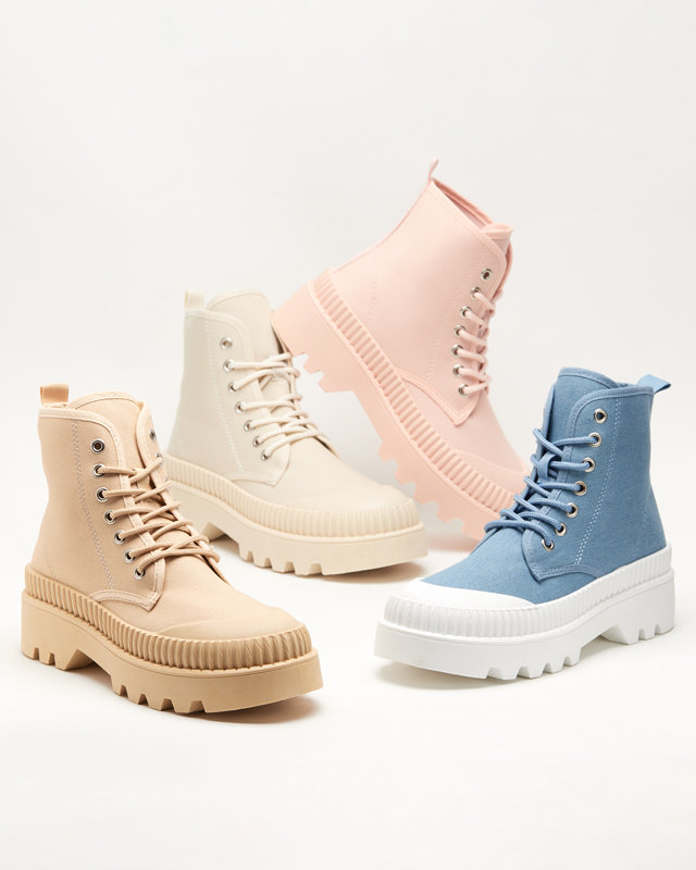 Krémszínű, lapos sarkú női csizma Roulle - Cipők