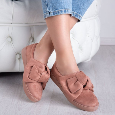 Różowe slip on z kokardą Karisa - Obuwie