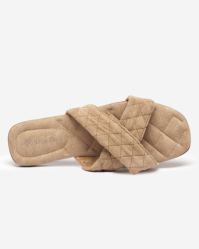 Világosbarna női öko-velúr lapos papucs Delim - Cipők