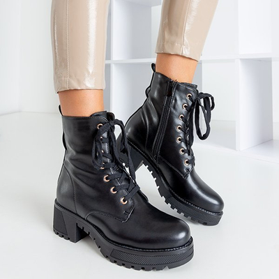 Czarne damskie eko-skórzane workery Minna - Obuwie