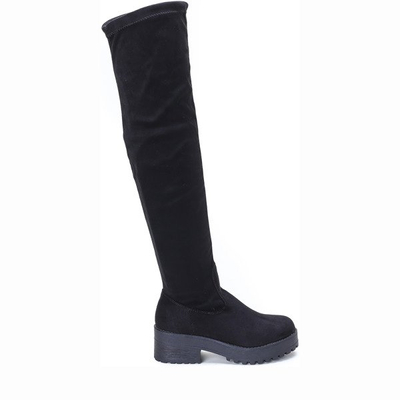 Czarne, długie kozaki na słupku 6 cm - Obuwie