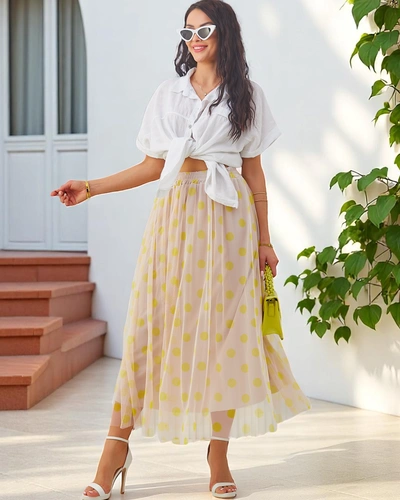 Royalfashion Női midi szoknya viszkózból tüllel, pöttyös mintával