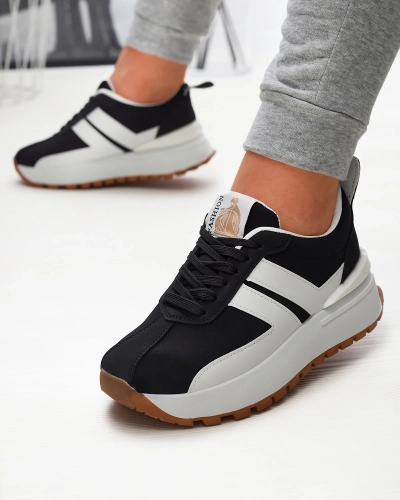 Öko-bőr női fekete sportcipő színes betétekkel Tifora- Footwear