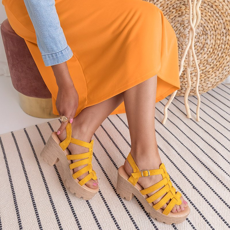 Tamianka mustár magas sarkú női szandál - Lábbeli