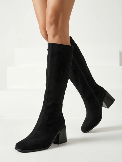 Női Ernala eco-velúr csizma vastag sarokkal