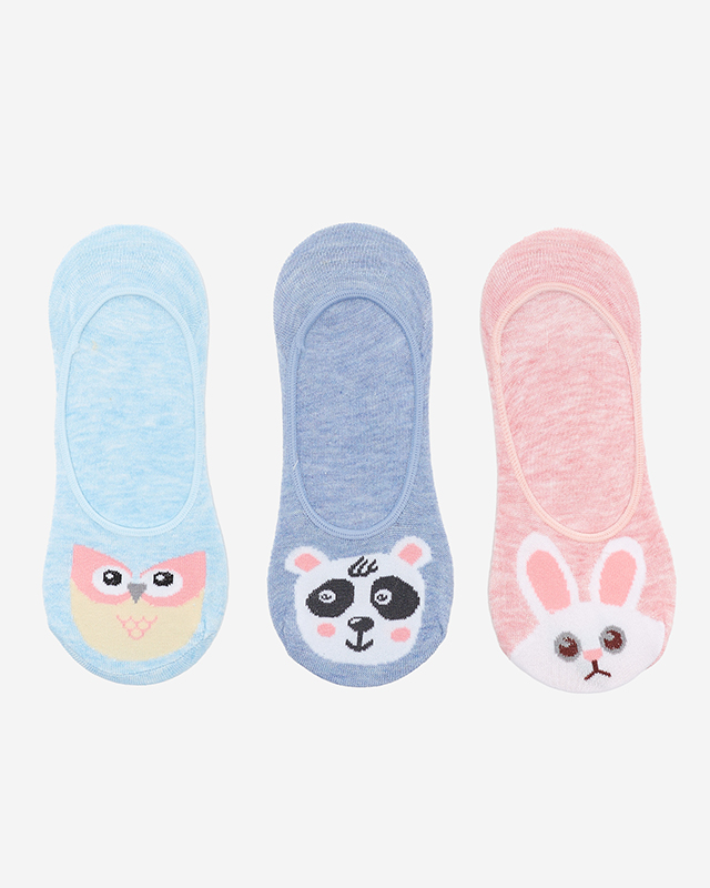 Rózsaszín, sötétkék és kék női zokni állatmintás 3 / csomag - Fehérnemű