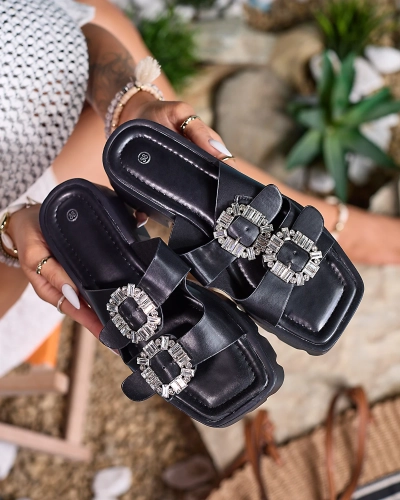 Royalfashion Fekete női díszített Tireta sarkú flip-flop