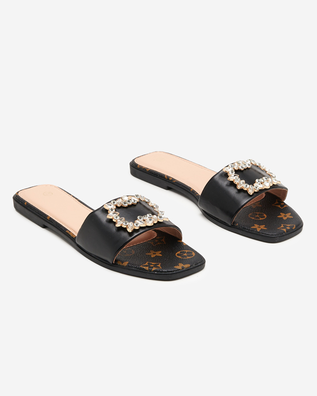 Fekete női papucs cirkóniával díszített Nerilla - Lábbeli