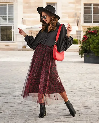 Royalfashion Mintás midi szoknya tüllal nőknek