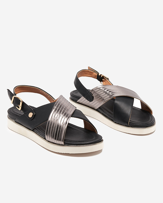 Fekete női szandál ezüst övvel Gerii- Cipők