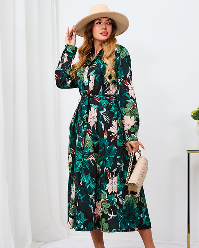 Royalfashion Fekete és zöld mintás női maxiruha