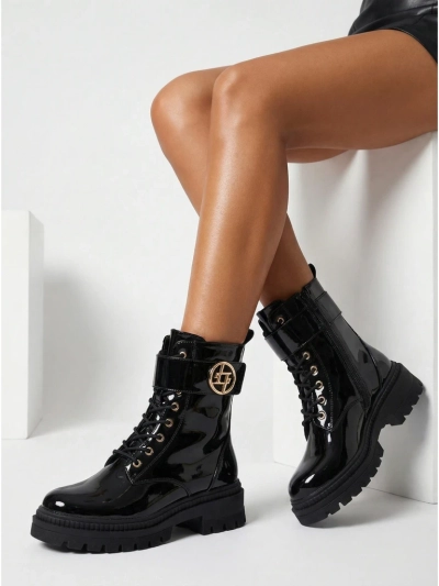 Lakkozott női eco bőr bokacsizma Eulin