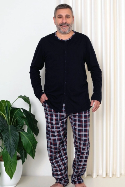 Royalfashion Férfi pamut kockás pizsama PLUS SIZE