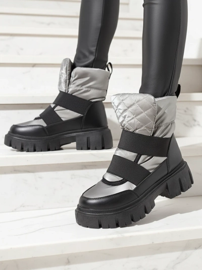 Női hócsizma lapos talppal fekete-szürke színben Ferory- Footwear