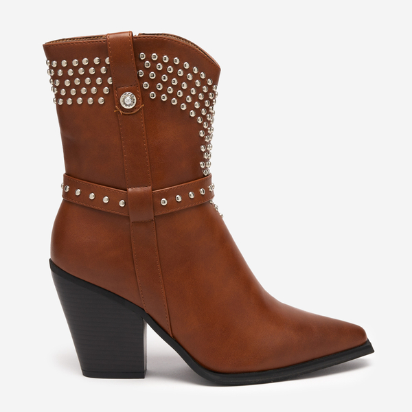 OUTLET Camel cowboy csizma magasabb száron strasszkövekkel Loulur- Footwear
