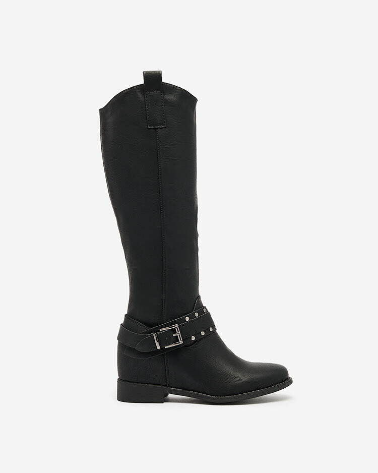 Royalfashion Fekete női csizma rejtett horgonnyal Bisaldo