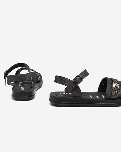 OUTLET Fényes fekete női lapos szandál Nafi- Footwear