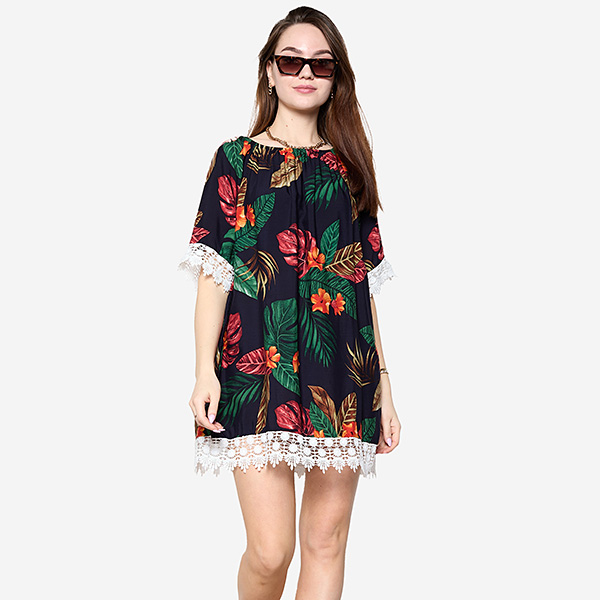 Női sötétkék virágos blúz PLUSZ MÉRET - Ruházat