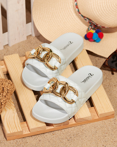 OUTLET Kék női steppelt papucs arany lánccal Eteris - Lábbeli