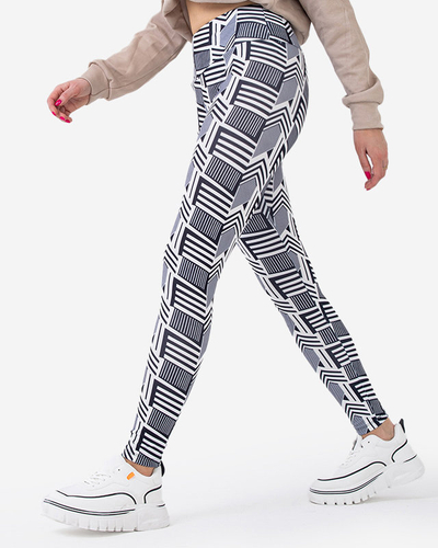 Mintás női fekete-fehér magas derekú leggings - Ruházat