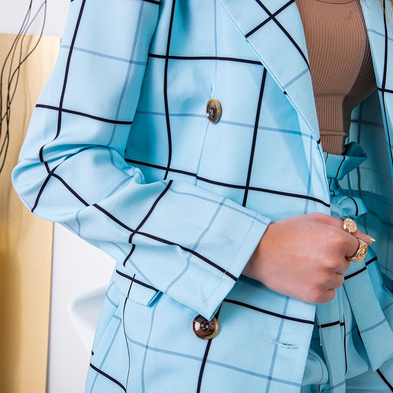 Világoskék női kockás öltöny - Ruházat