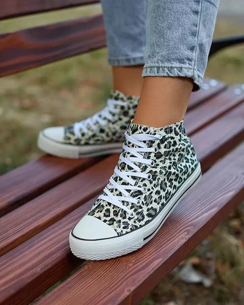 Royalfashion Női bézs és barna magas tornacipő divatos mintával Jungle Jive