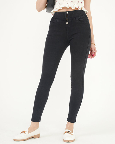 Női fekete tregging díszgombokkal - Ruházat