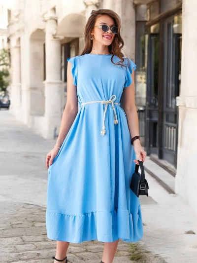 Royalfashion Női midi ruha fodrokkal és rövid ujjakkal