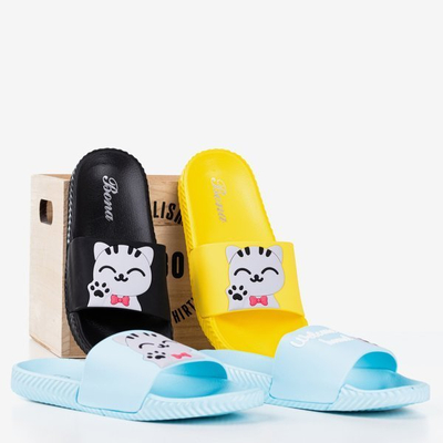 Niebieskie damskie klapki z kotem Cattus - Obuwie