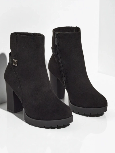 Zavrina női öko velúr bokacsizma vastag sarokkal