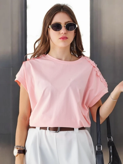 Royalfashion Női Pamut Póló Csipkés Ujjakkal