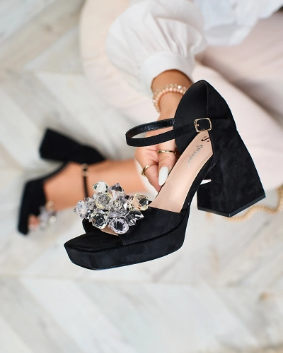 Fekete női szandál kristályokkal Celidi - Lábbeli